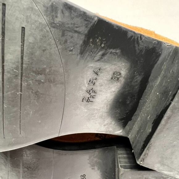 ZARA TRF SUEDE Booties 38 Camel Brown Ankle Side Zip Closure Western Rodeo Boho - Picture 6 of 14